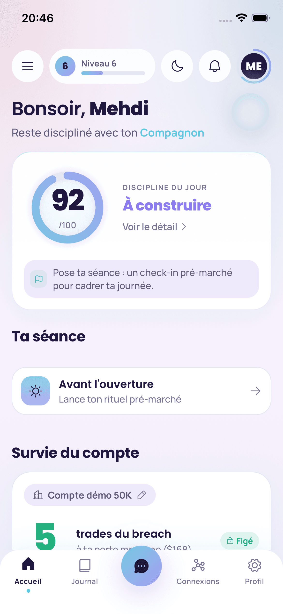 L'app TradaZen — écran d'accueil